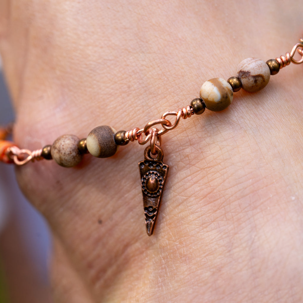 Zebra Jasper & Sea Sediment Jasper Anklet in Copper