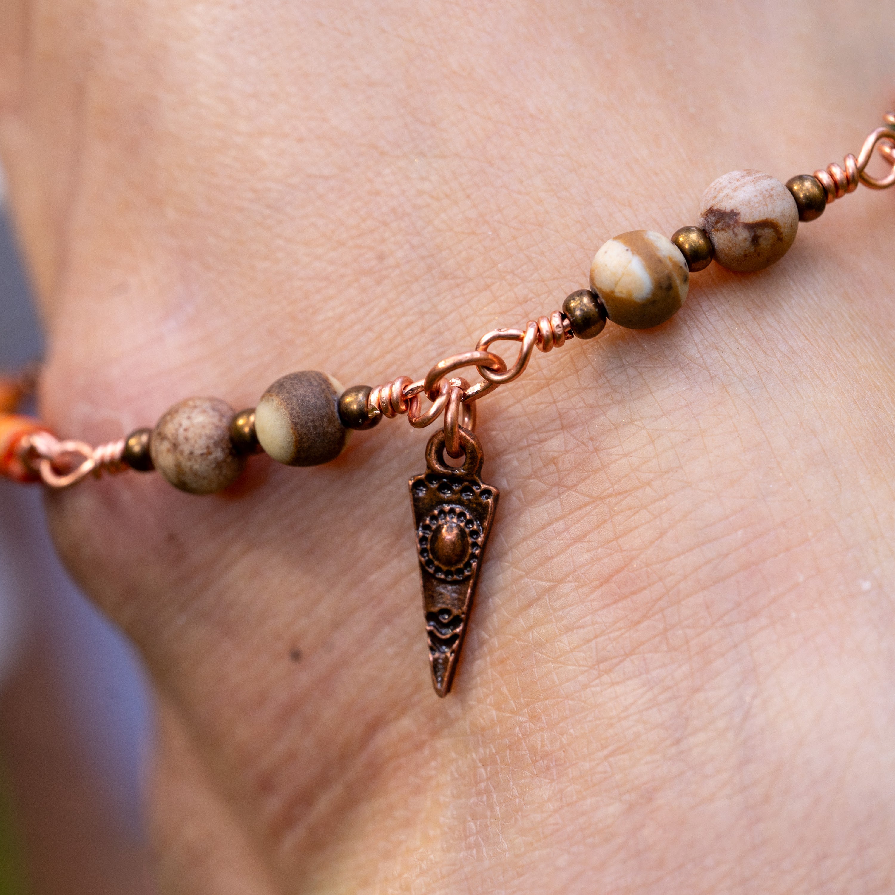 Zebra Jasper & Sea Sediment Jasper Anklet in Copper