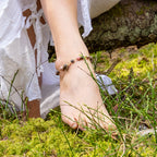 Rhodonite Anklet with Lotus Charm in Bronze