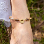 Elephant Skin Jasper & Amazonite Anklet in Brass with Charm