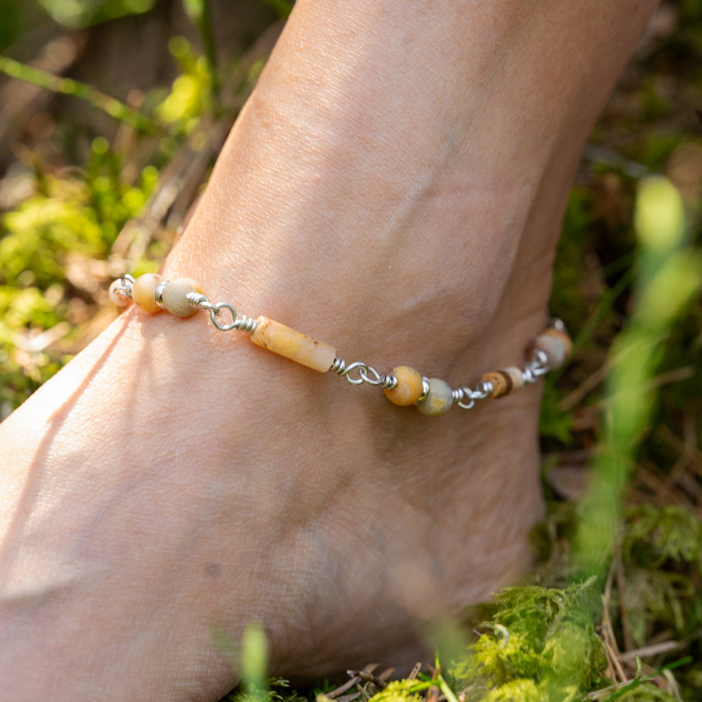 Lace Agate & Picture Jasper Anklet in Stainless Steel