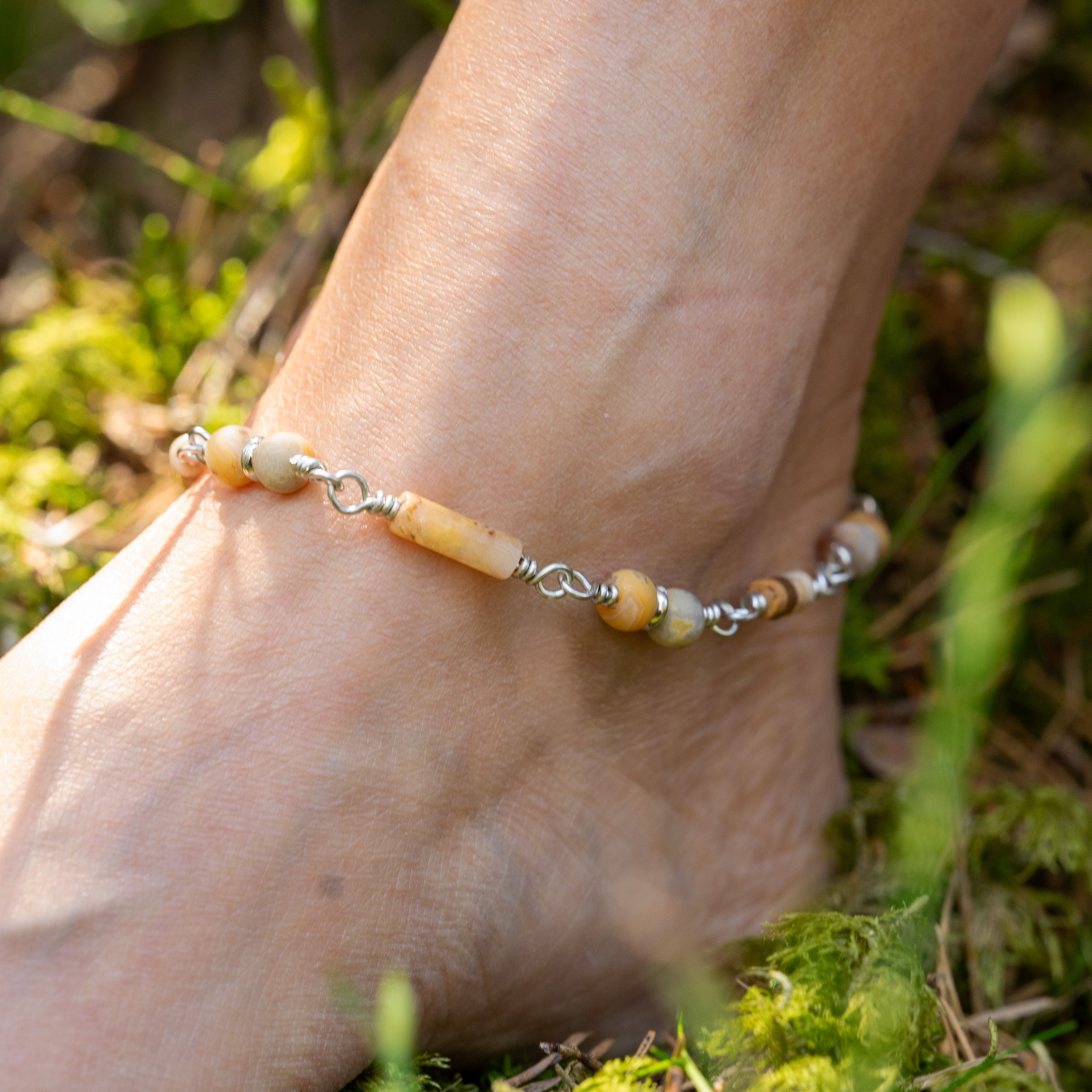 Lace Agate & Picture Jasper Anklet in Stainless Steel