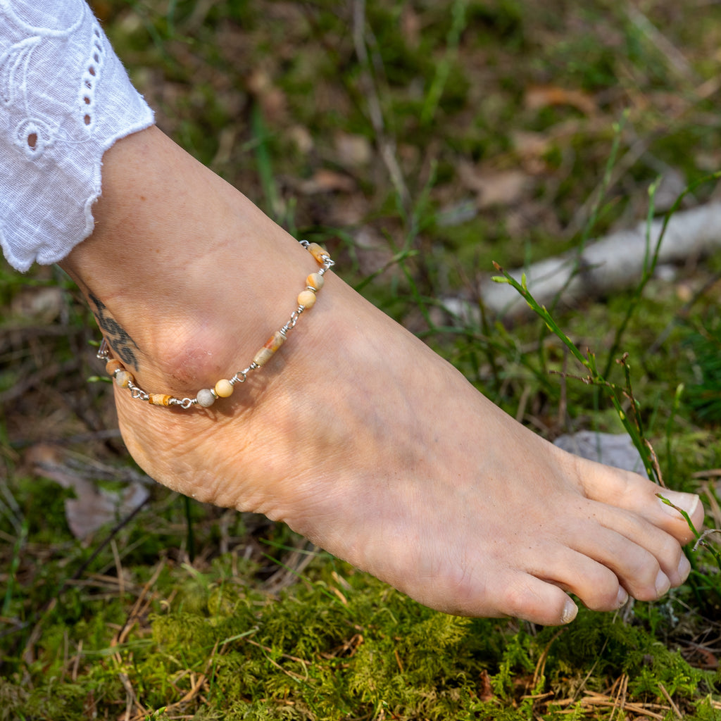 Lace Agate & Picture Jasper Anklet in Stainless Steel