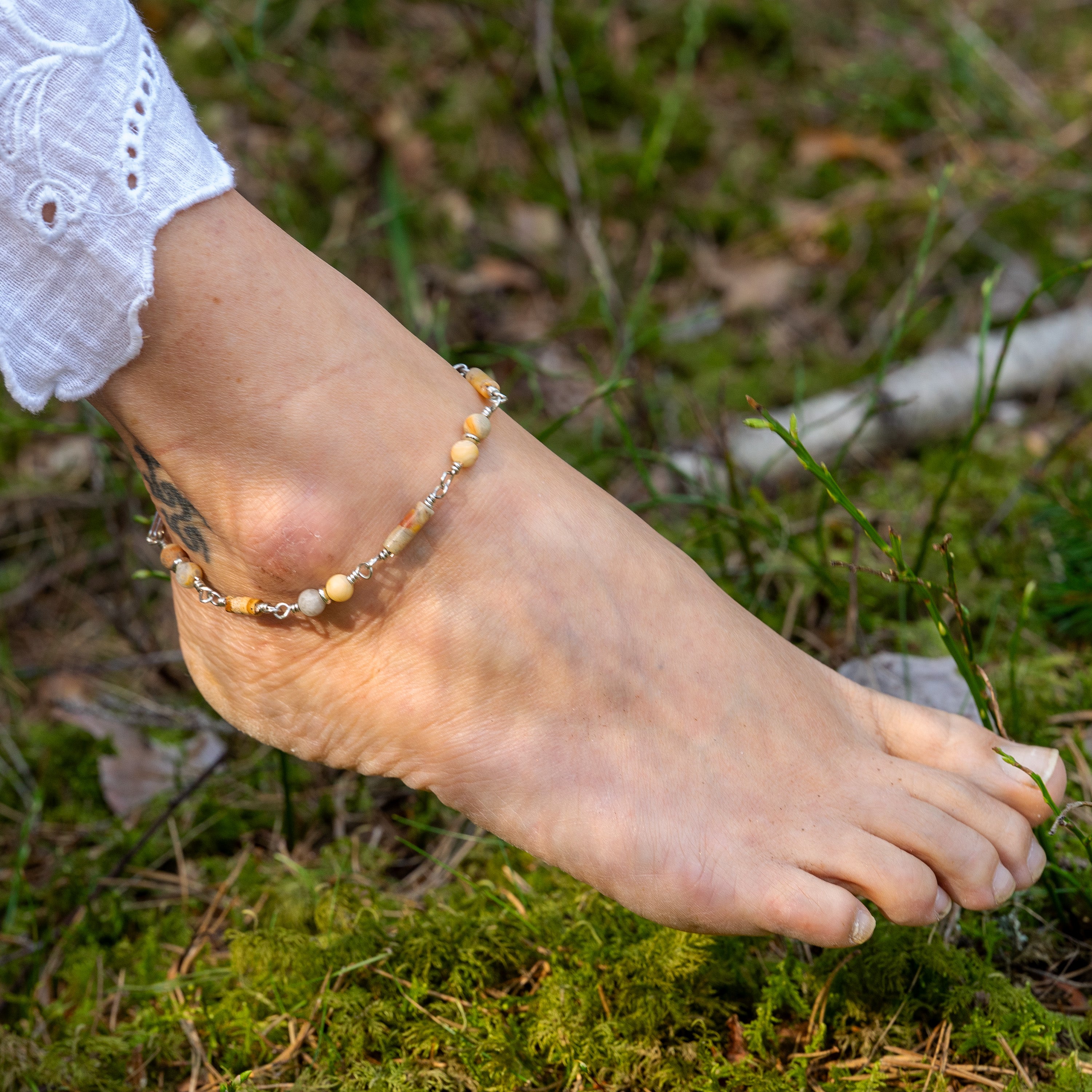 Lace Agate & Picture Jasper Anklet in Stainless Steel