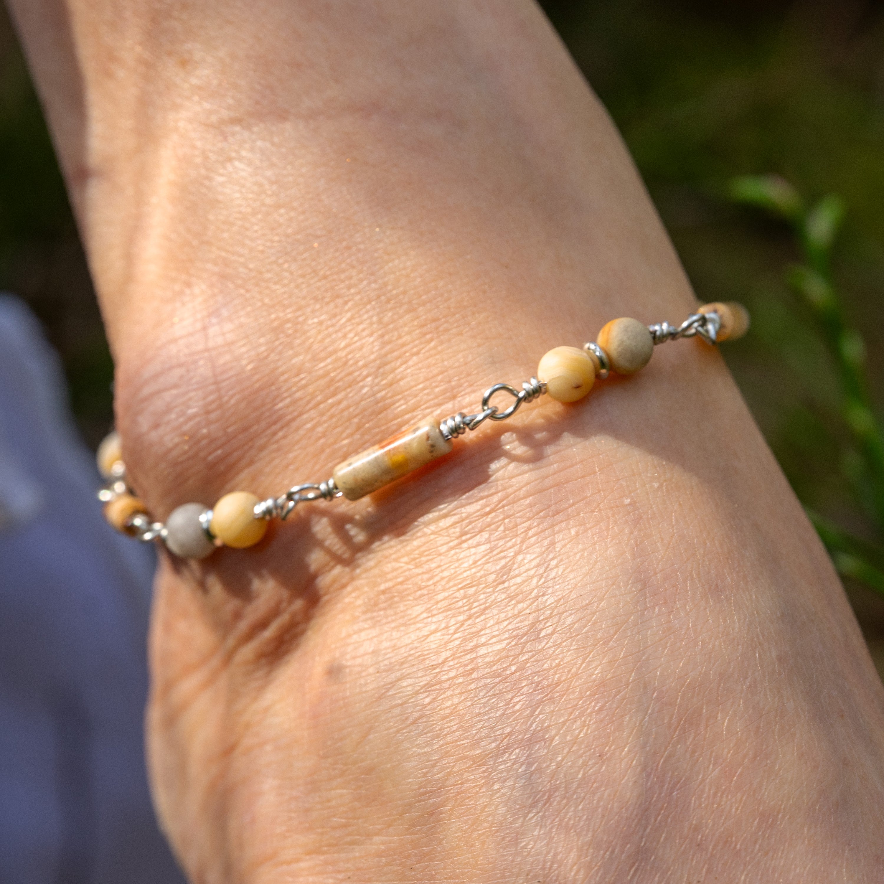 Lace Agate & Picture Jasper Anklet in Stainless Steel