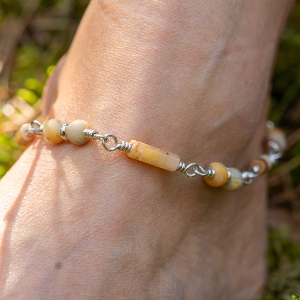 Lace Agate & Picture Jasper Anklet in Stainless Steel