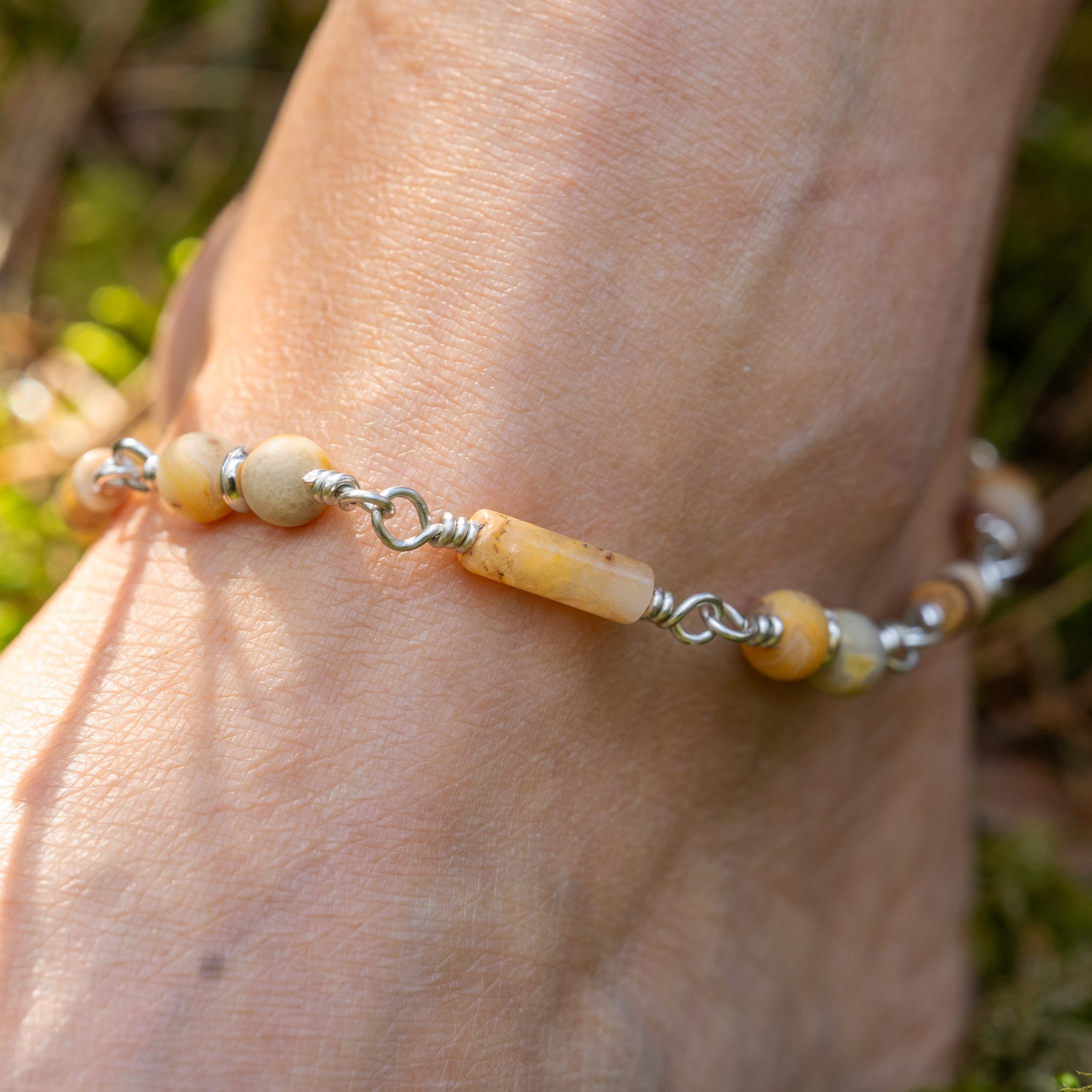 Lace Agate & Picture Jasper Anklet in Stainless Steel