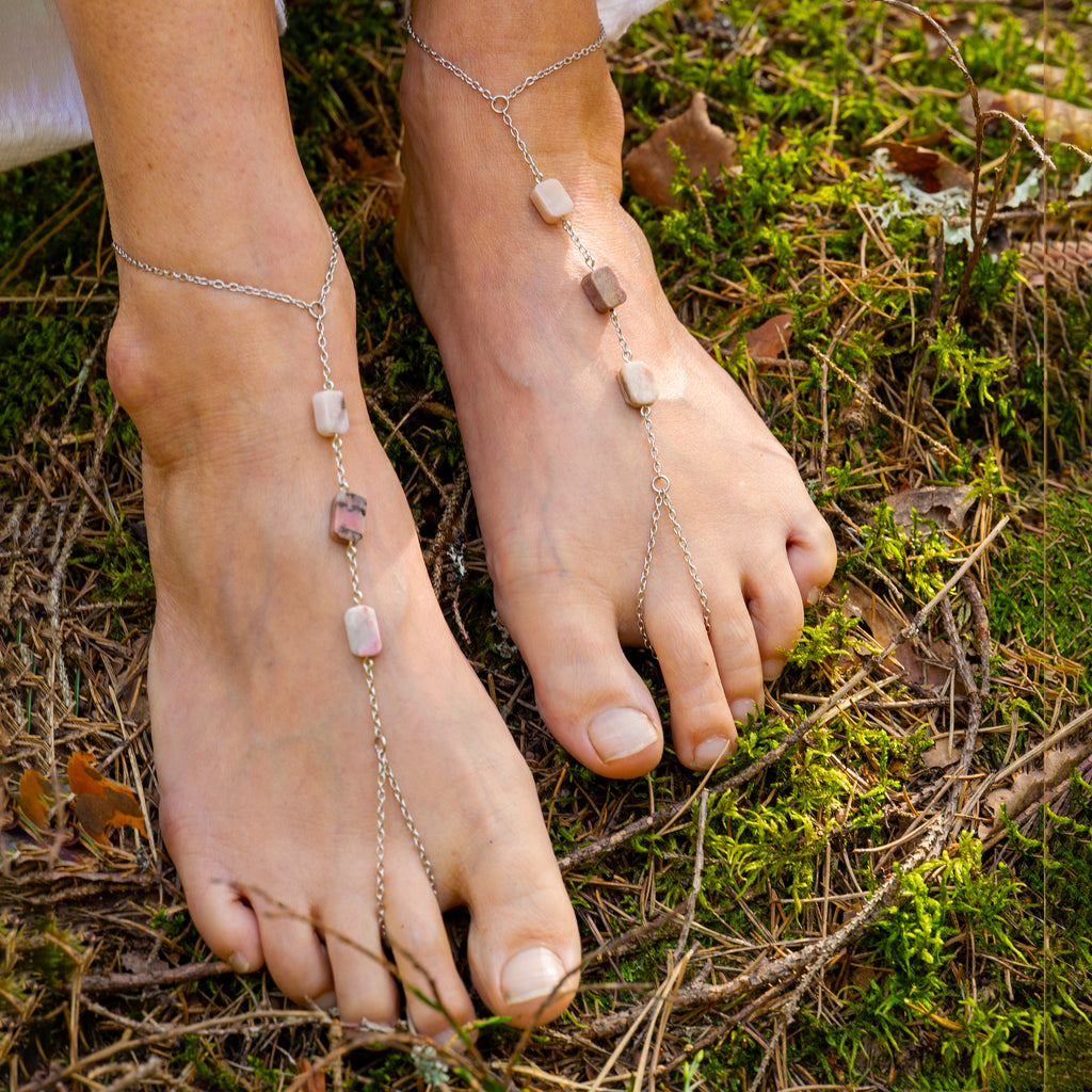 Rhodonite Barefoot Sandals in Stainless Steel