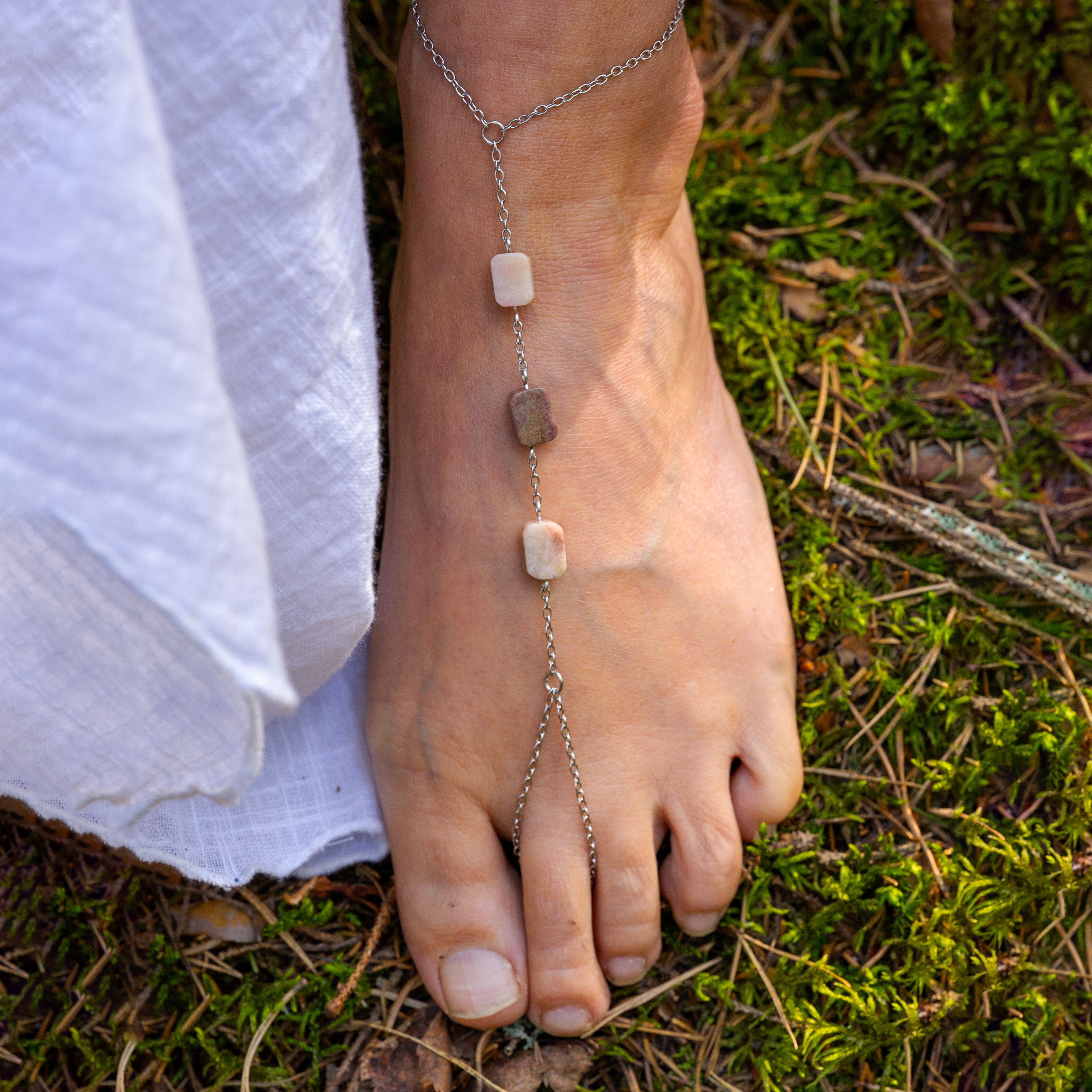 Rhodonite Barefoot Sandals in Stainless Steel