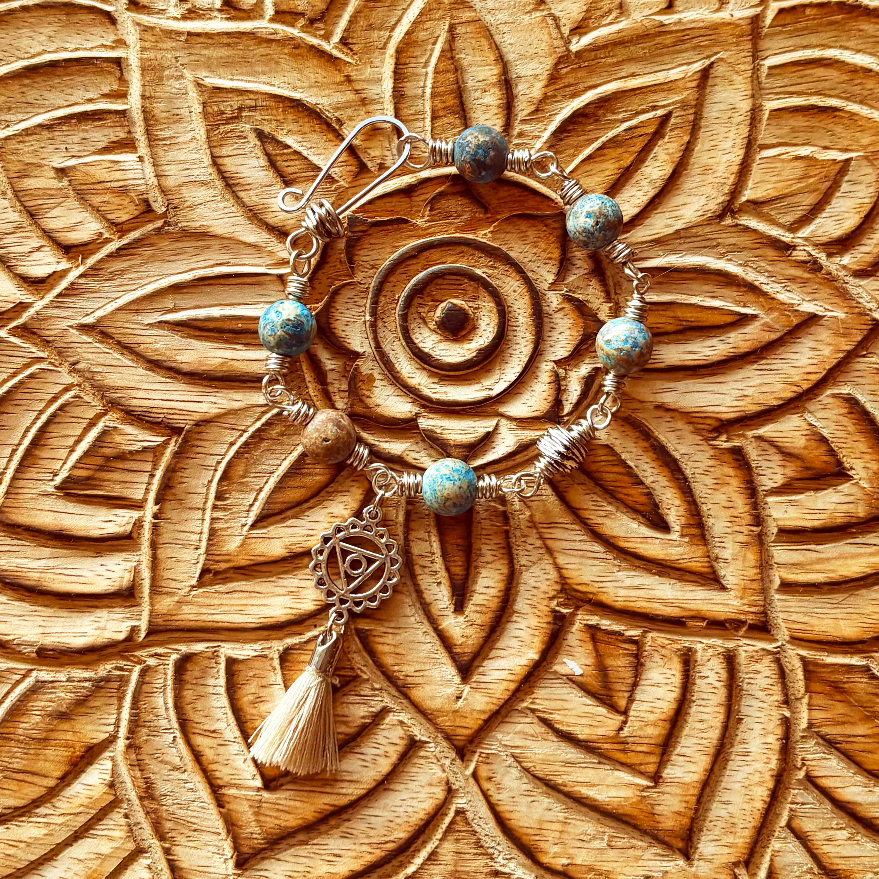 Throat Chakra Bracelet – Vishuddha in Stainless Steel with Blue Calsilica Jasper