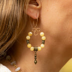Yellow Calcite Charm Earrings in Bronze