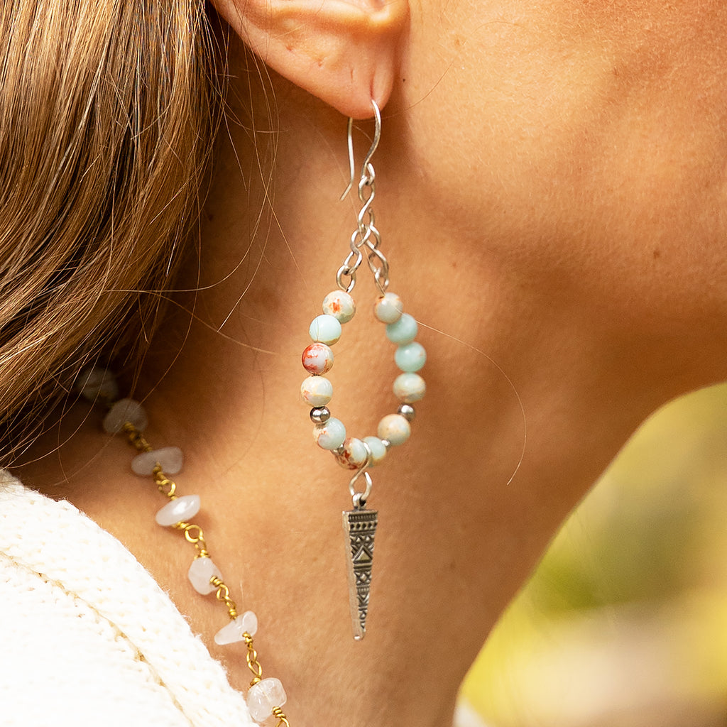 Sea Sediment Jasper Charm Earrings in Stainless Steel