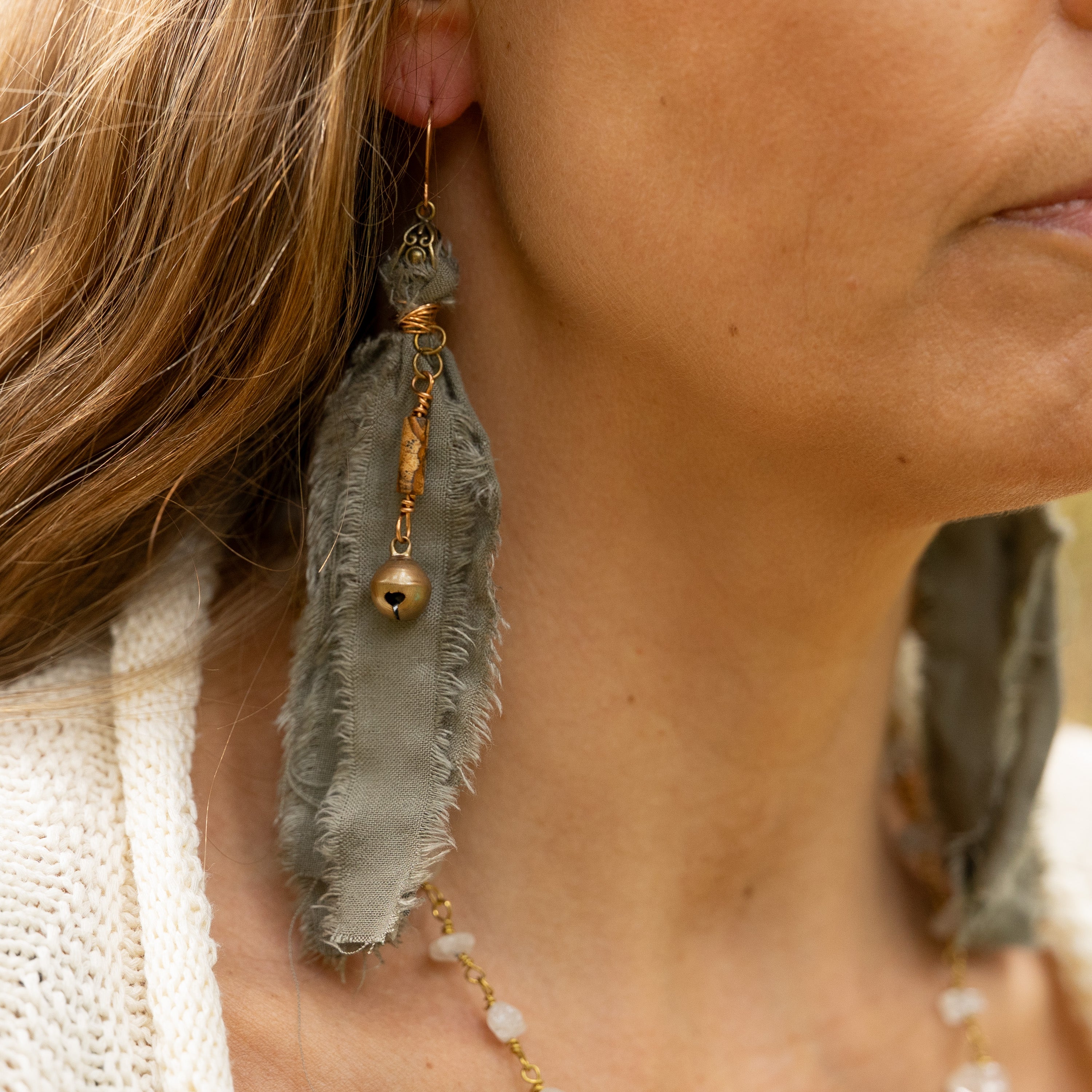 Fabric Fringe Earrings in Bronze