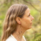 Orange Moonstone with Chain Earrings in Copper