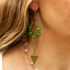 Peridot Dangle Earrings with Triangle Charm in Bronze
