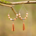 Orange Moonstone Tassel Earrings in Stainless Steel