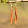 Prehnite Tassel Earrings in Brass and Suede
