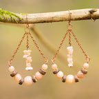 Orange Moonstone with Chain Earrings in Copper