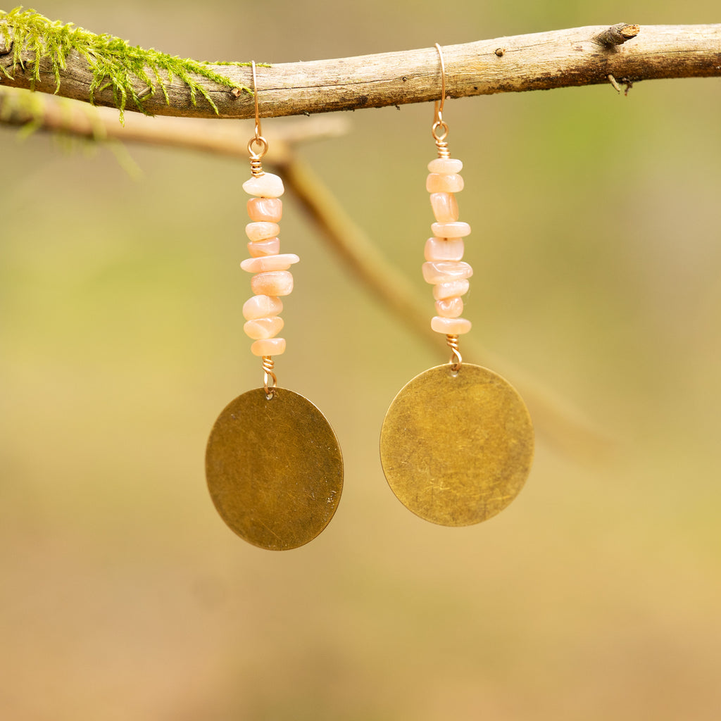 Orange Moonstone Dangle Earrings in Bronze