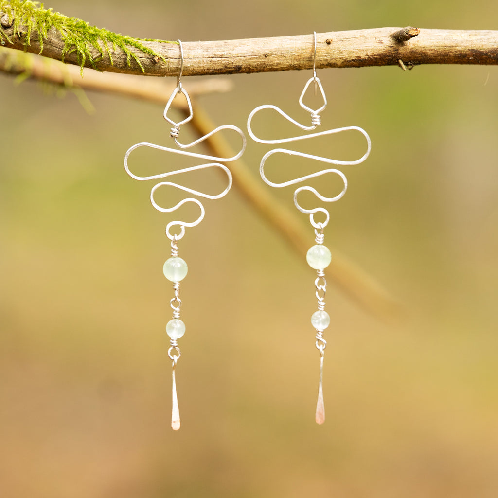 Prehnite Snake Flow Earrings in Stainless Steel