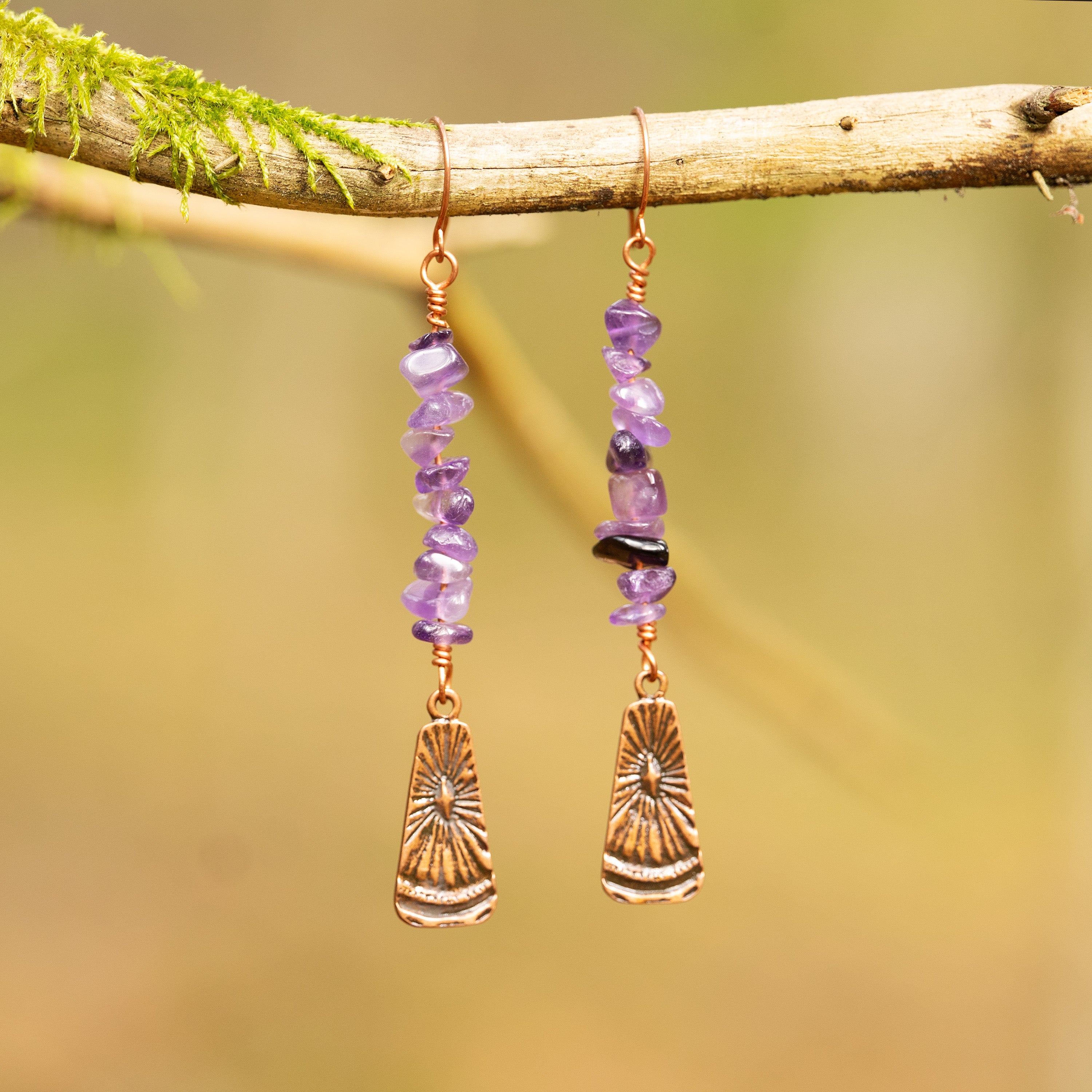 Amethyst Dangle Earrings in Copper