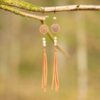 Orange Moonstone Fringe Earrings in Copper