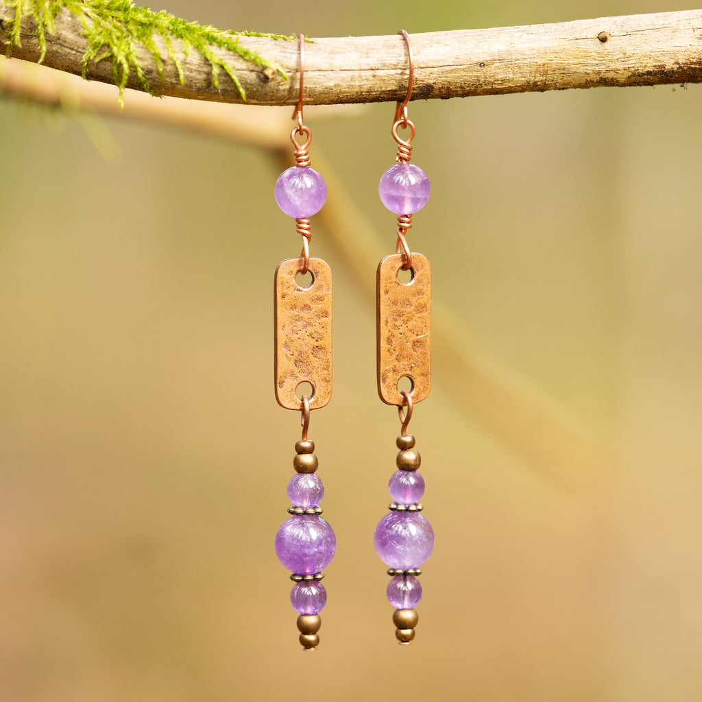 Amethyst Drop Earrings in Copper