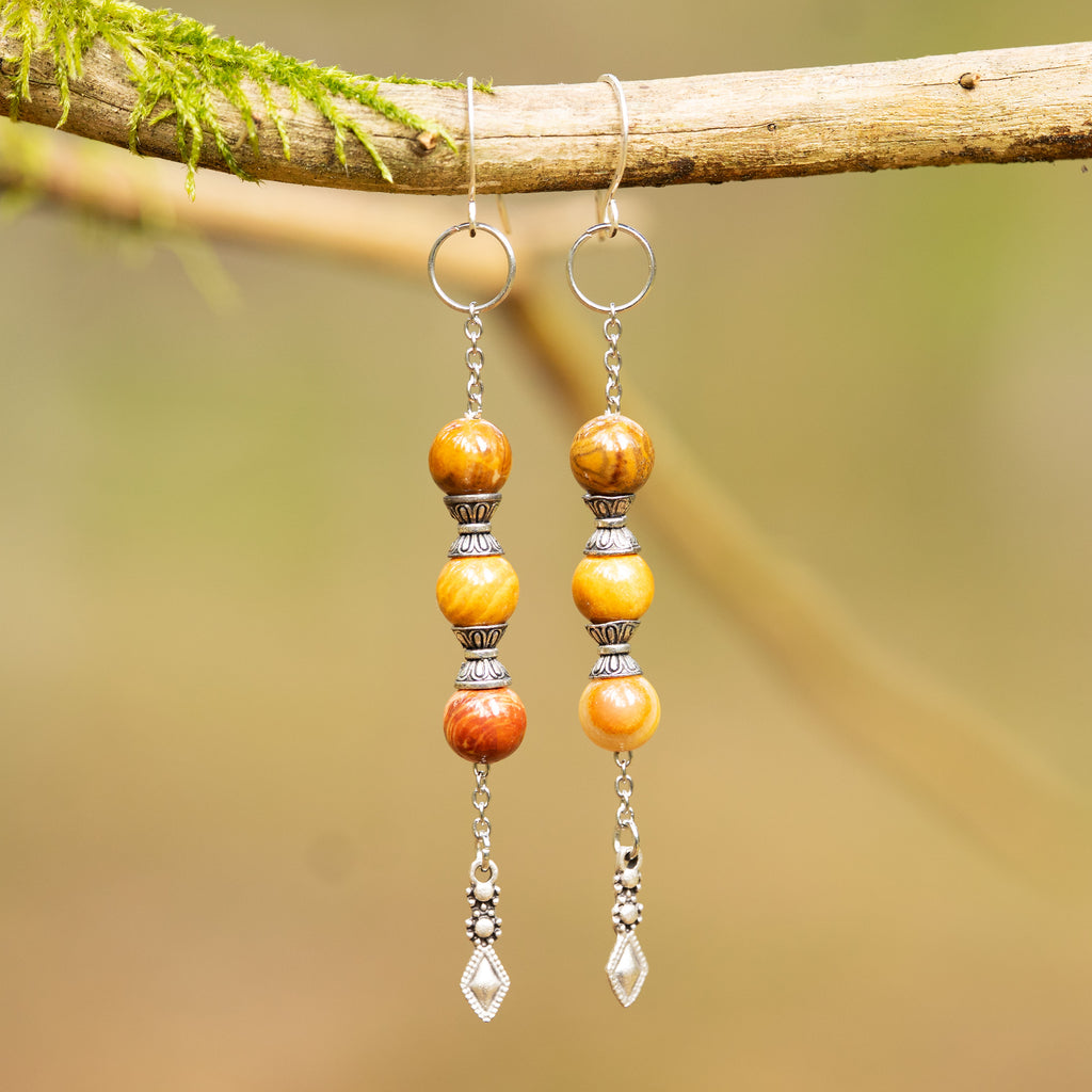 Wood Jasper Earrings in Stainless Steel
