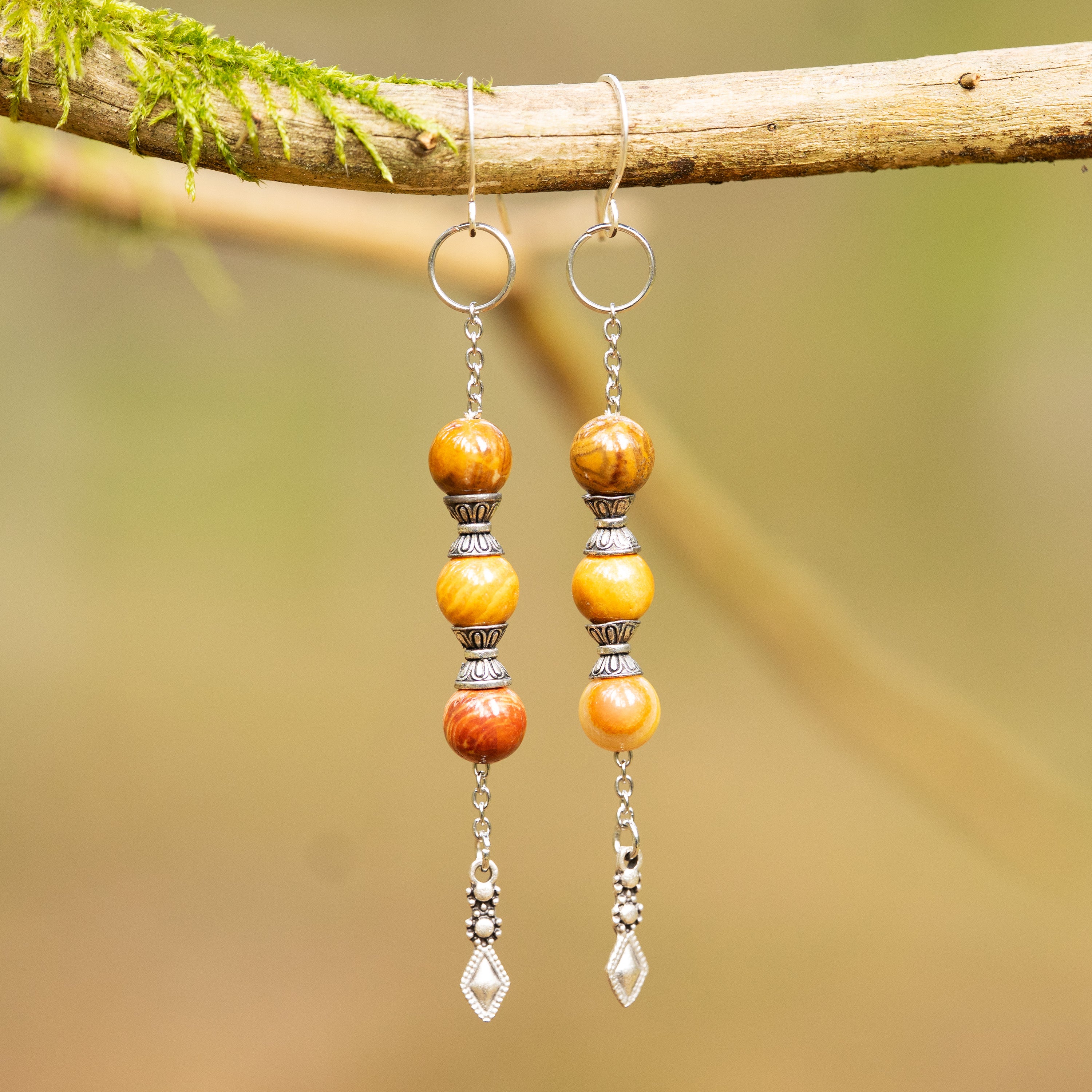 Wood Jasper Earrings in Stainless Steel