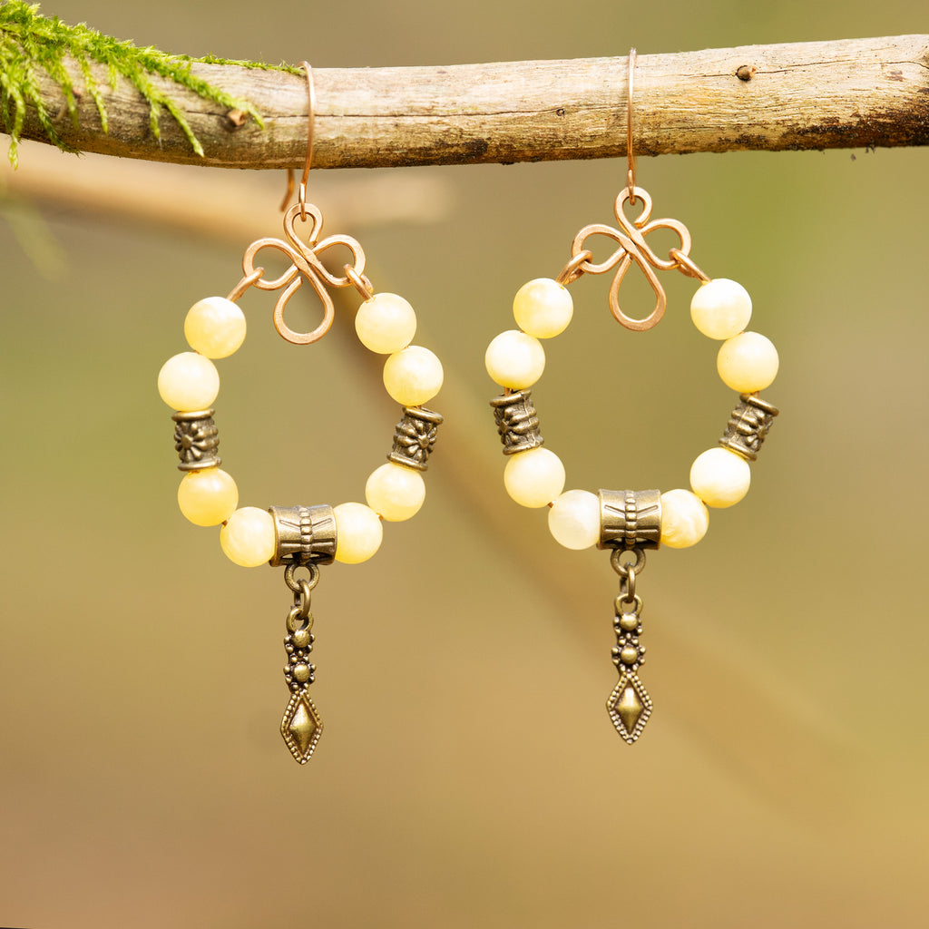 Yellow Calcite Charm Earrings in Bronze