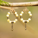 Yellow Calcite Charm Earrings in Bronze