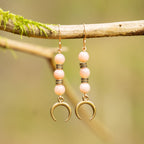 Orange Moonstone with Moon Charm Earrings in Bronze