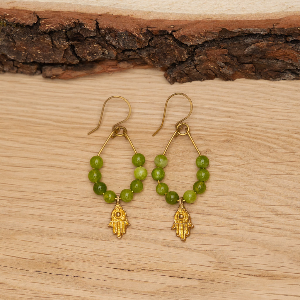Peridot Protection Earrings in Brass