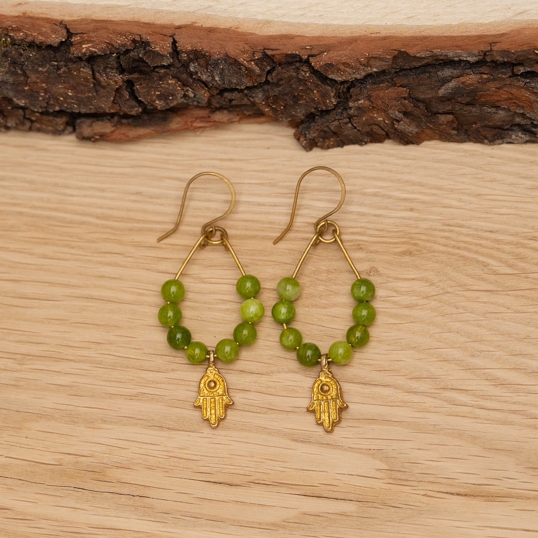 Peridot Protection Earrings in Brass