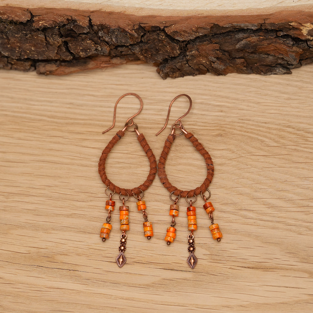 Sea Sediment Jasper Drop Earrings in Copper