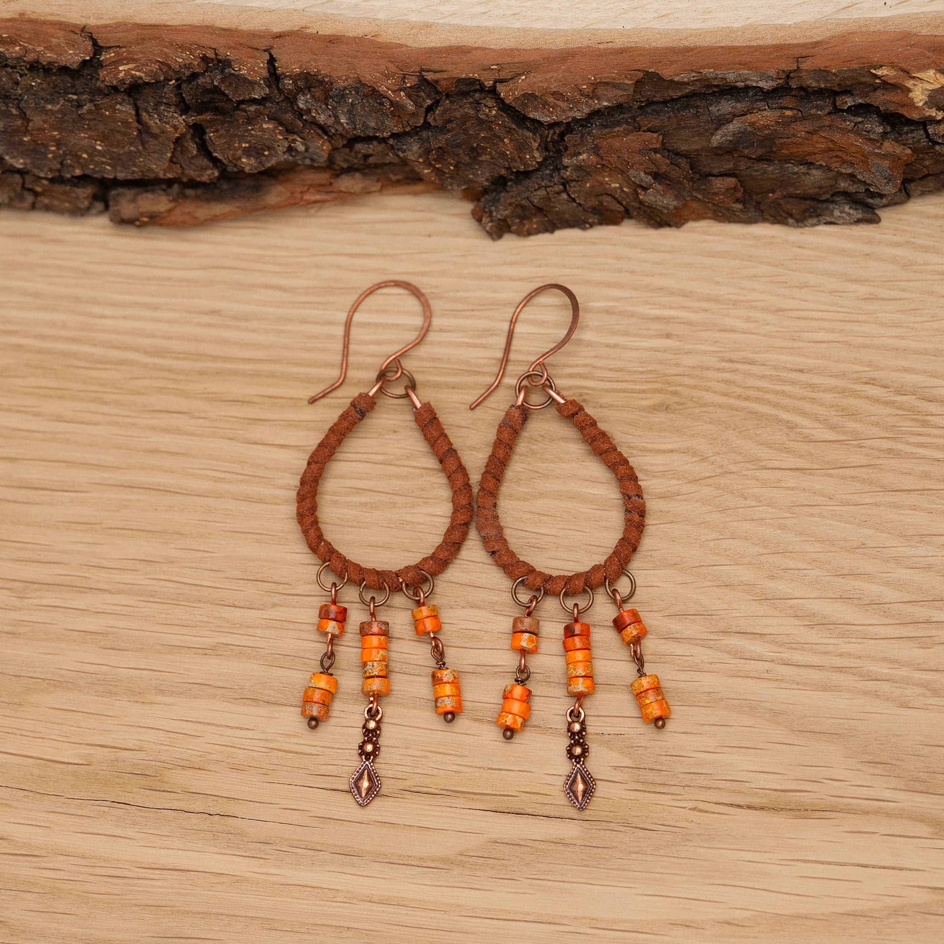 Sea Sediment Jasper Drop Earrings in Copper