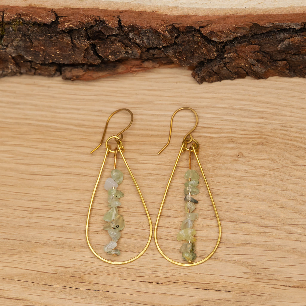 Prehnite Flow Earrings in Brass