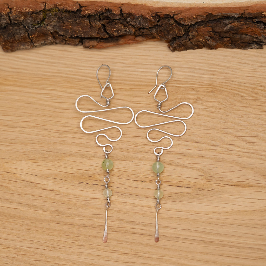 Prehnite Snake Flow Earrings in Stainless Steel