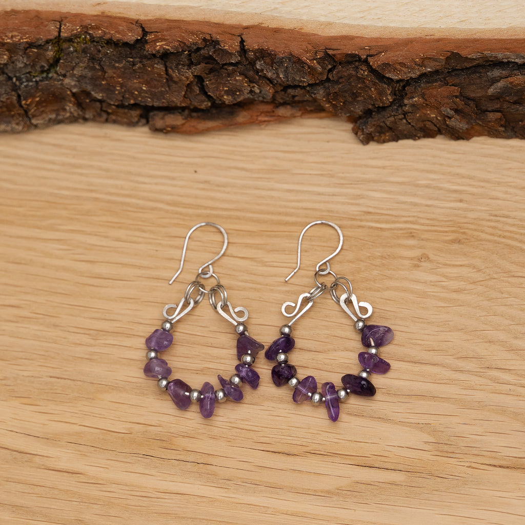 Amethyst Hoop Earrings in Stainless Steel