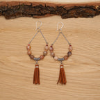 Orange Moonstone Tassel Earrings in Stainless Steel