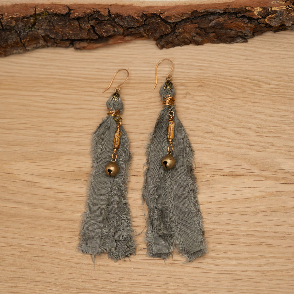 Fabric Fringe Earrings in Bronze