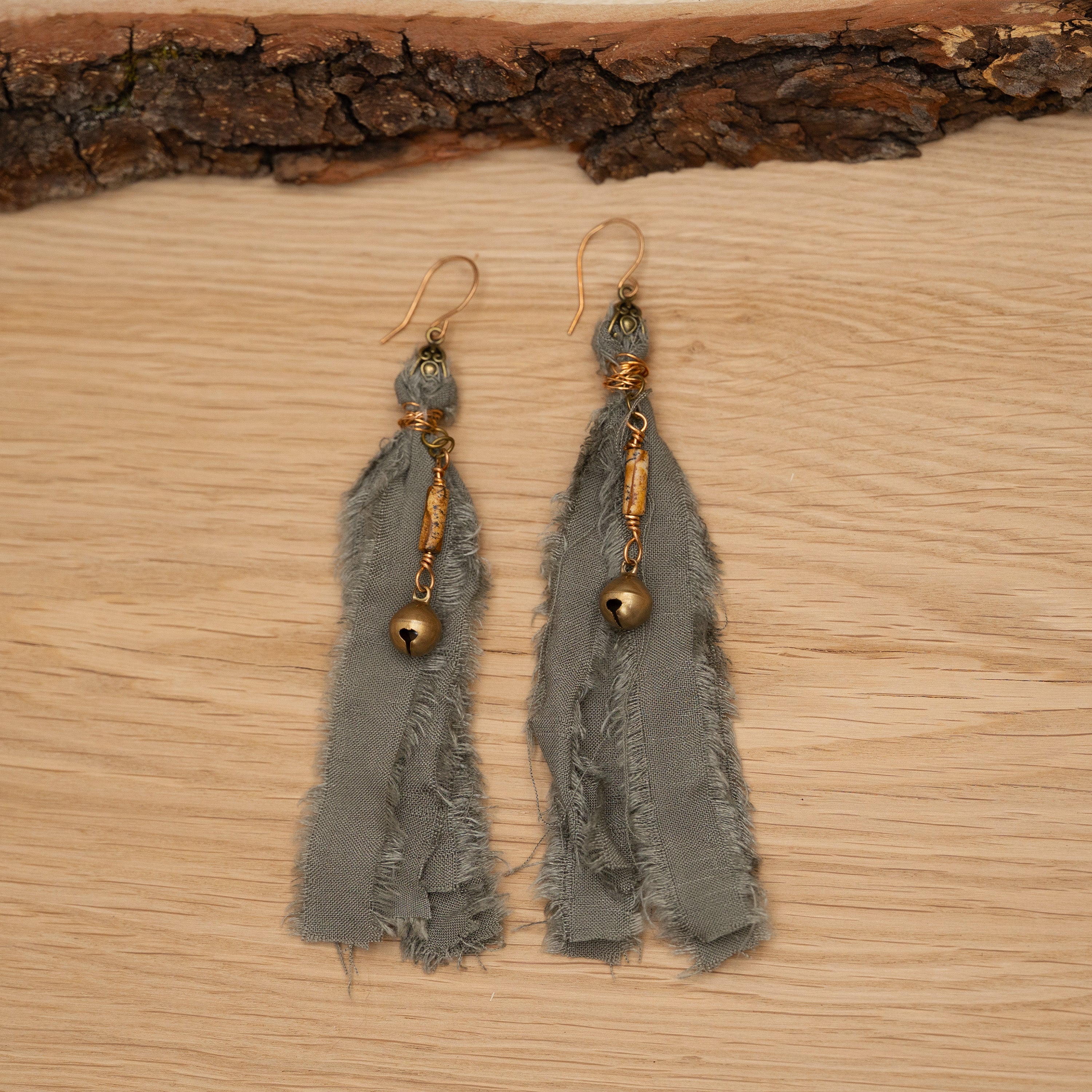 Fabric Fringe Earrings in Bronze