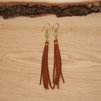 Prehnite Tassel Earrings in Brass and Suede