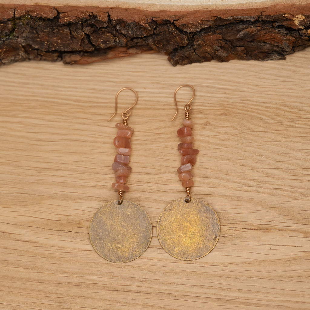 Orange Moonstone Dangle Earrings in Bronze