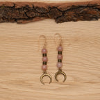 Orange Moonstone with Moon Charm Earrings in Bronze