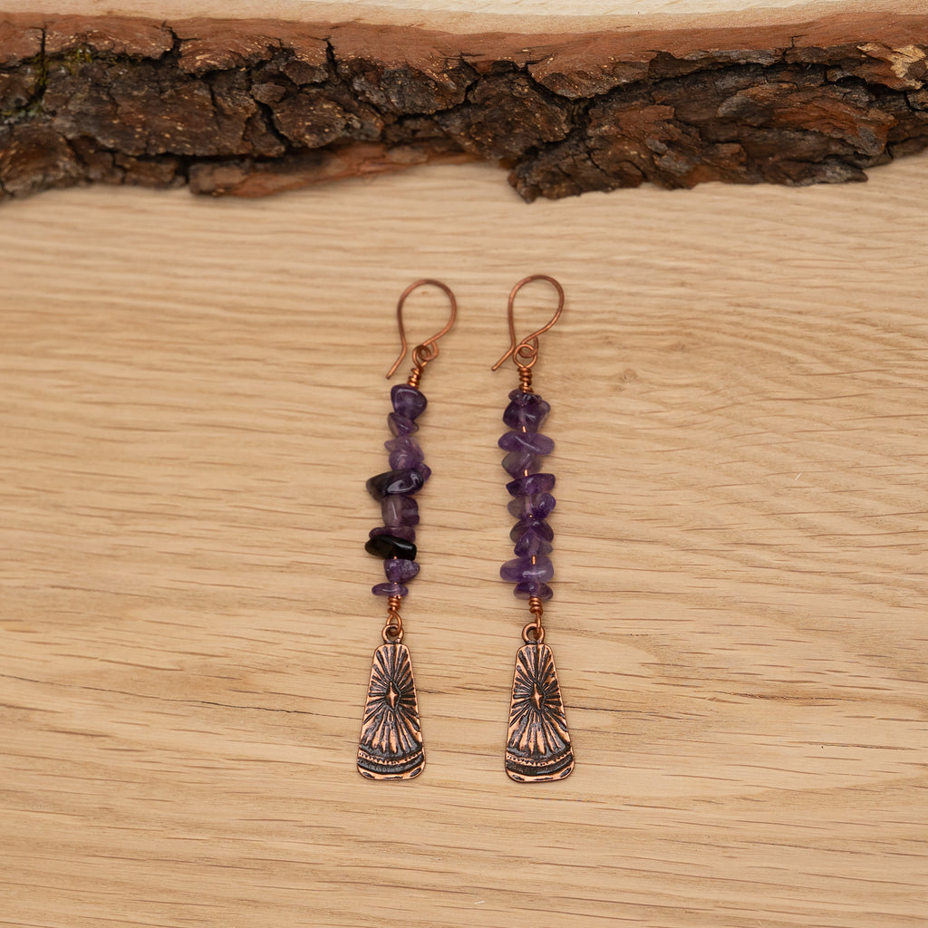 Amethyst Dangle Earrings in Copper