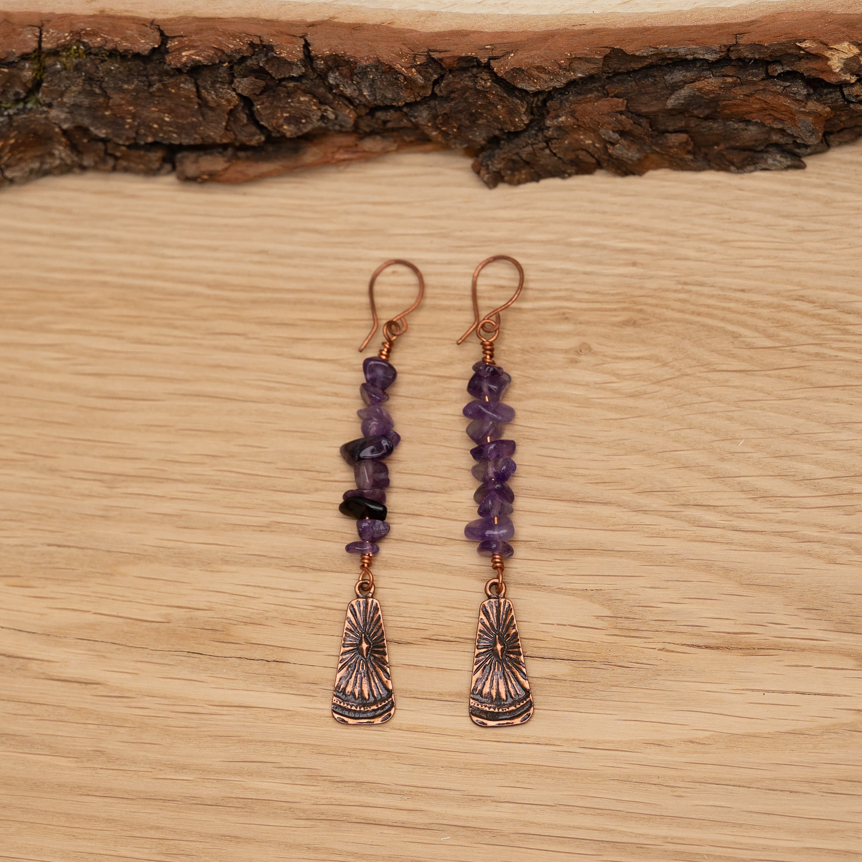 Amethyst Dangle Earrings in Copper