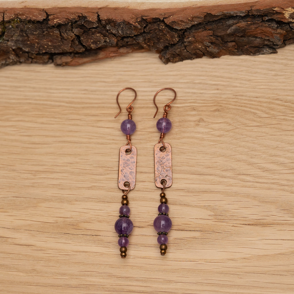Amethyst Drop Earrings in Copper