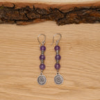Amethyst Spiral Earrings in Stainless Steel