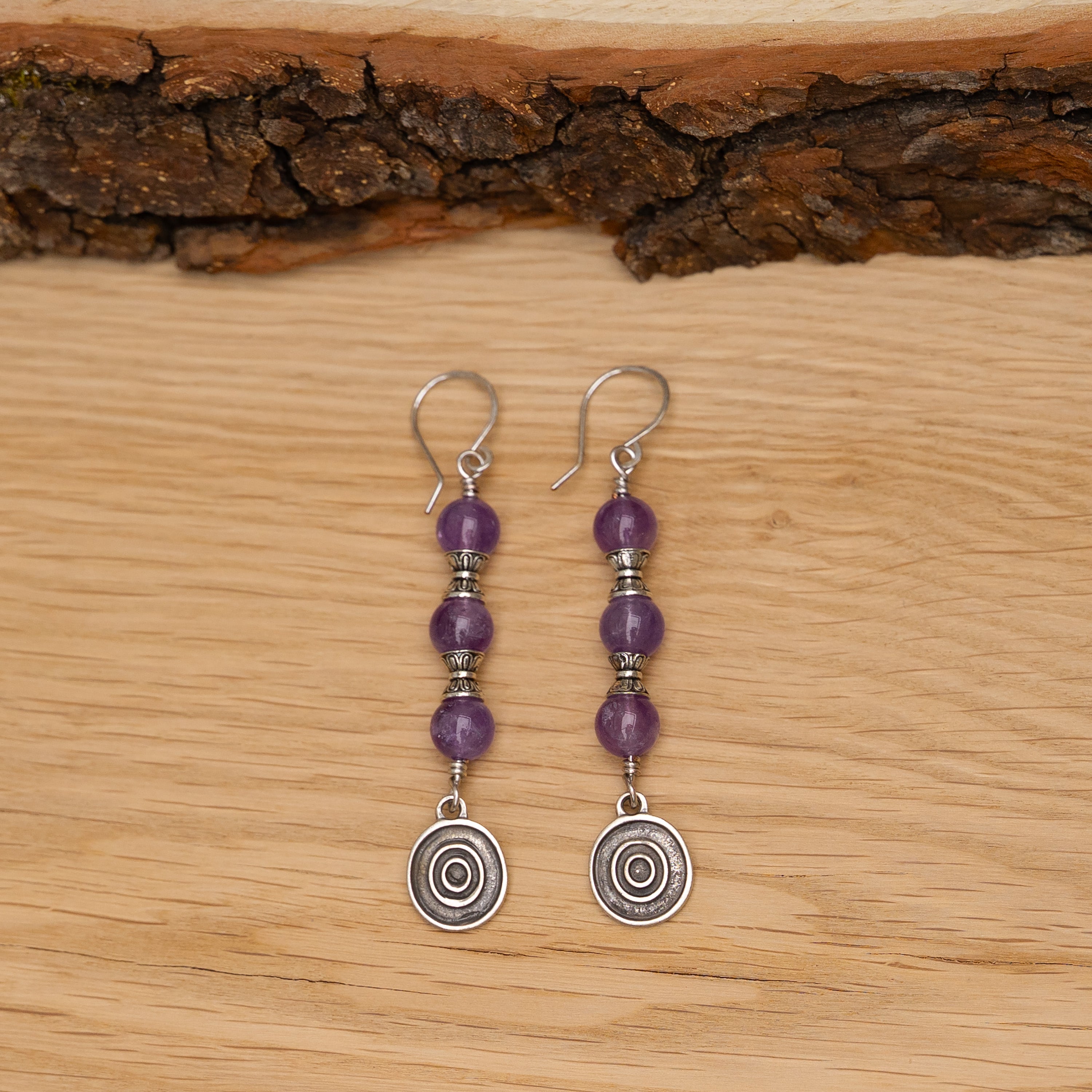 Amethyst Spiral Earrings in Stainless Steel